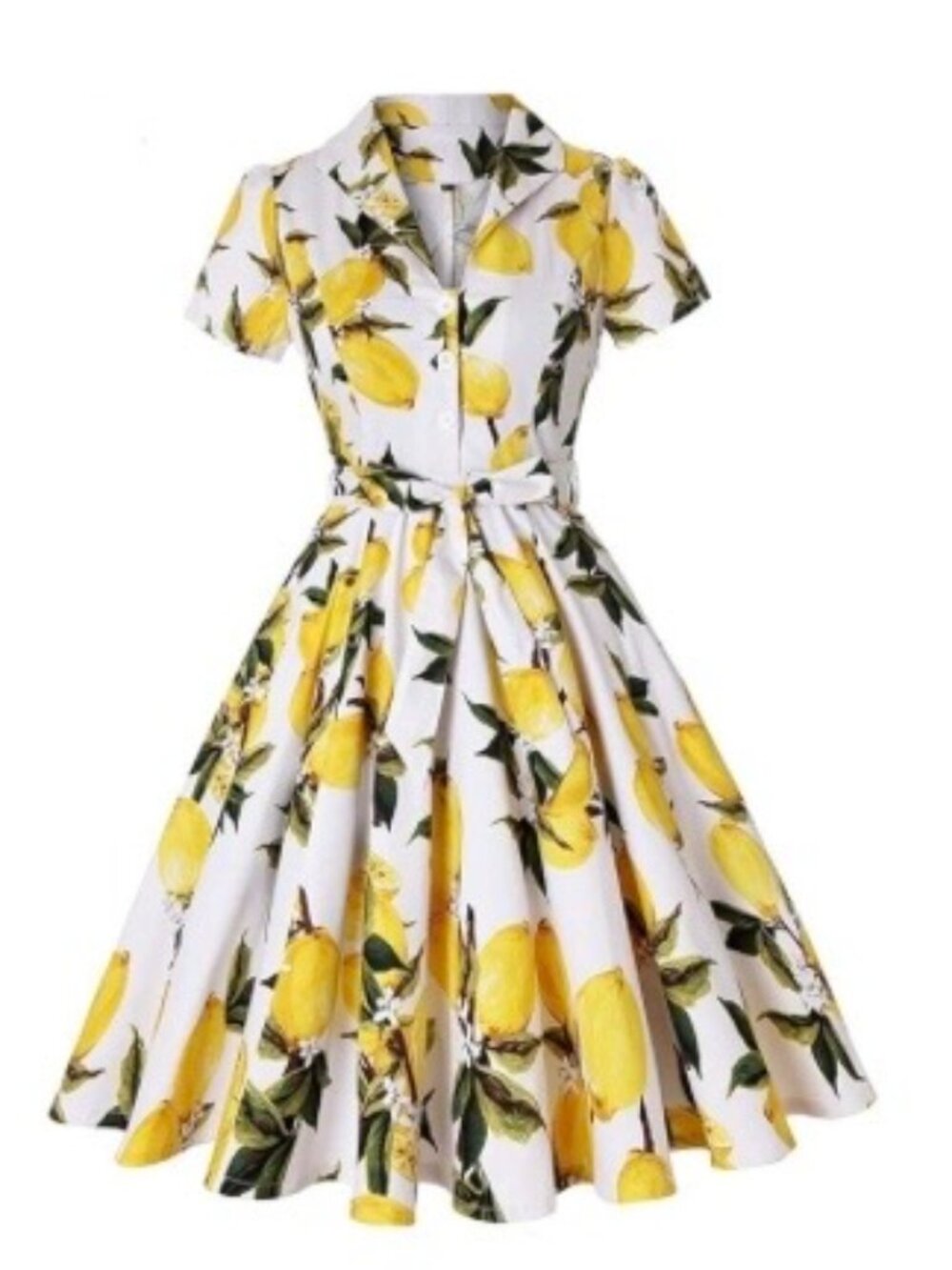 Maimango. Small. Bright Summer Lemon. Midi Swing Dress.